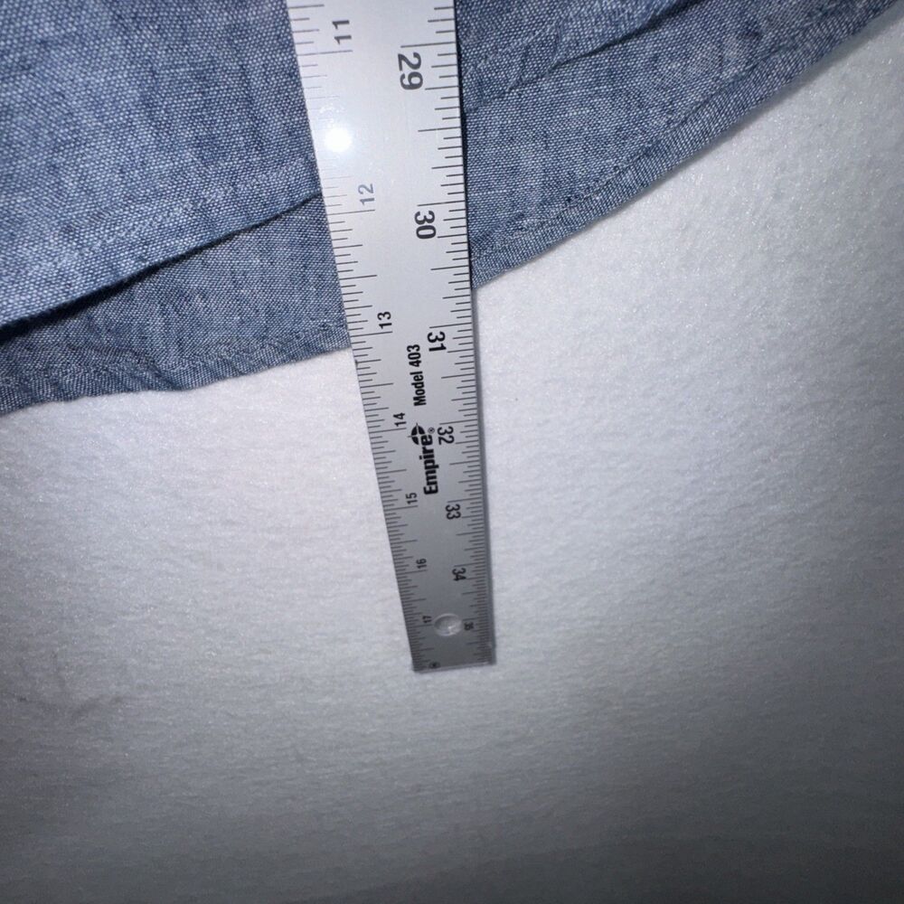 Free Assembly Men Blue Linen Cotton Short‎ Sleeve Button Down Shirt Dual Pocket - Picture 5 of 7